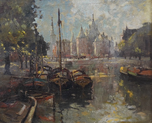 William Benner (1884-1964), oil on canvas, 'The Vaag and Geldersche Kade, Amsterdam', 59 x 69cm. Condition - good